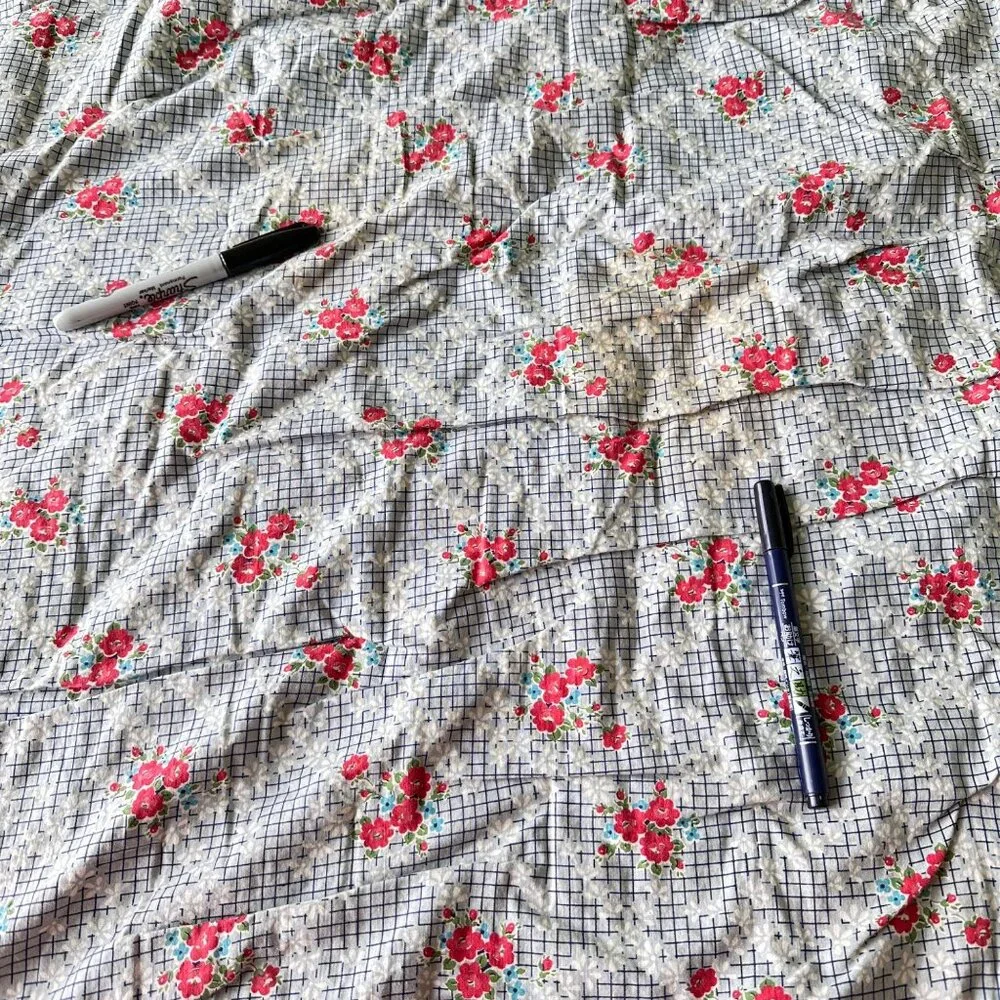 Vtg Quilt Handmade Wool Square Block Wool Cabin Rustic Natural 48x64 Calico Back